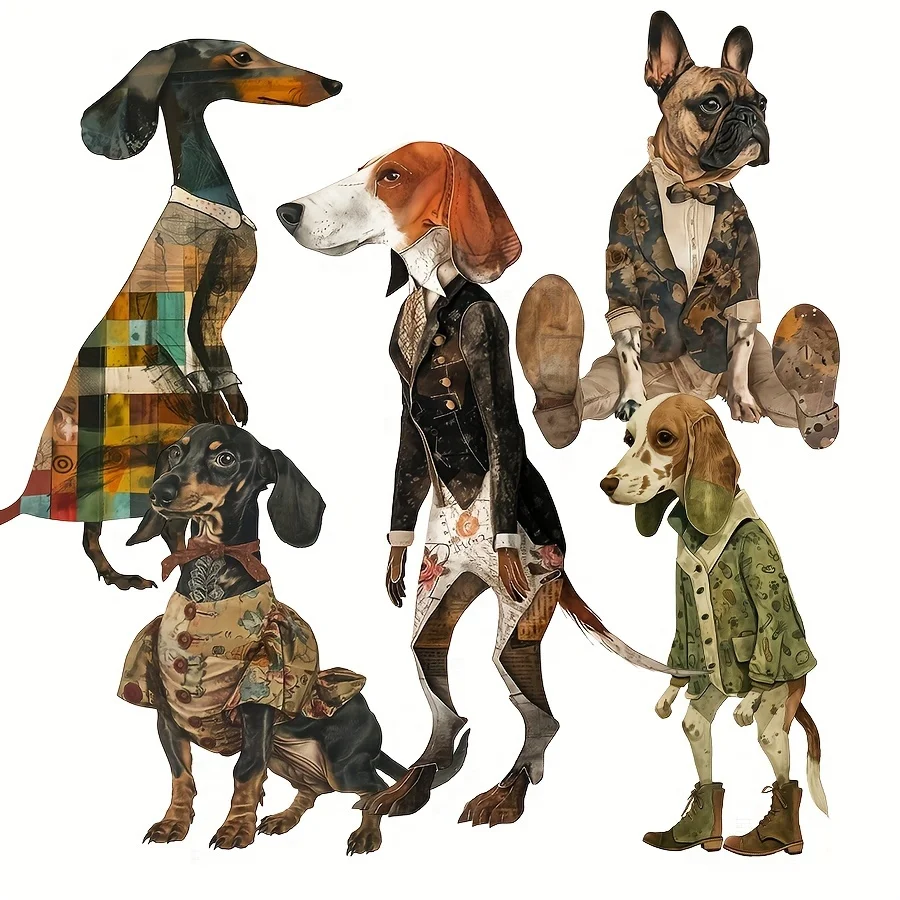 JAIIMAN82pcs Pet and Art Paper Sticker set of Victoria Time Vintage Dressing  with Fashion Dog Wearing Patterns for Junk Journal