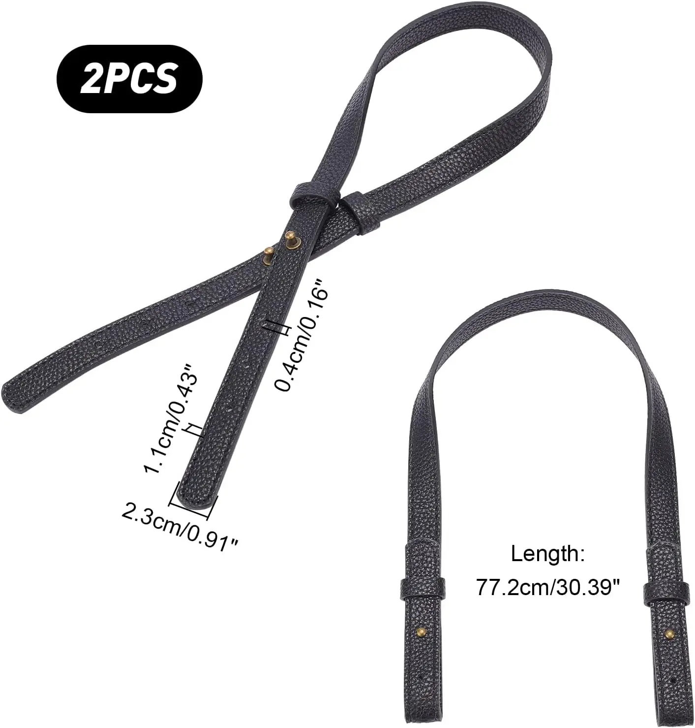 2pcs Leather Shoulder Bag Strap 30.3In Adjustable Purse Strap Replacement Handbag Strap Belt Tote Bag with Rivets Black