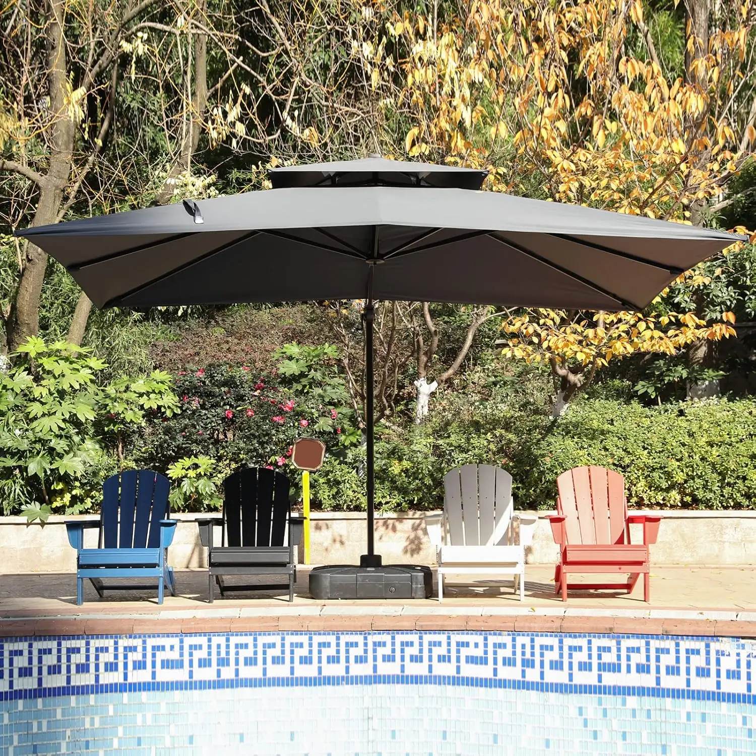 10x13FT Cantilever Outdoor Patio Umbrellas, Double Top Large Rectangle Umbrella, Heavy Duty 360° Rotation Offset, Custom