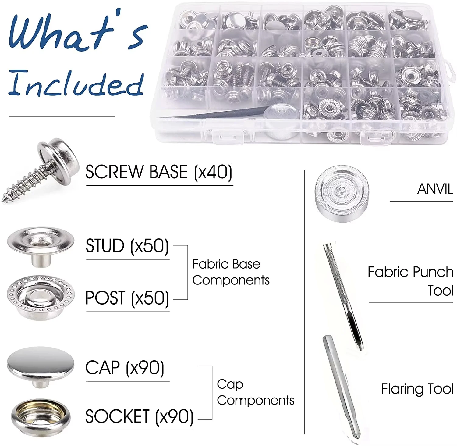 323 Piece Canvas Snap Kit Marine Grade Stainless Steel  for DIY Cover Canvas Snap Kit with Material Hole Punch and Setting Tools
