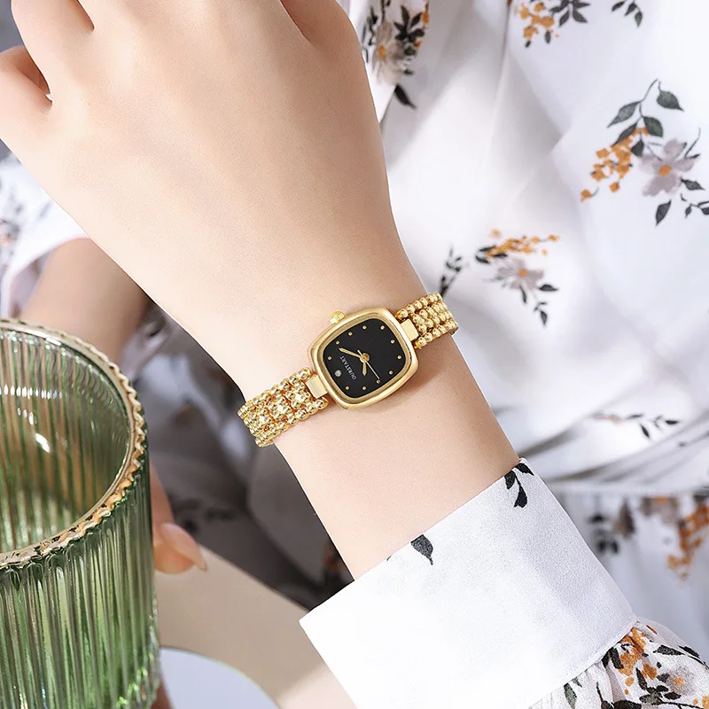 Luxury Gold Bracelet Watches for Women High Quality Retro Square Quartz Wristwatches Steel Strap Ladies Clock Gifts Reloj Mujer