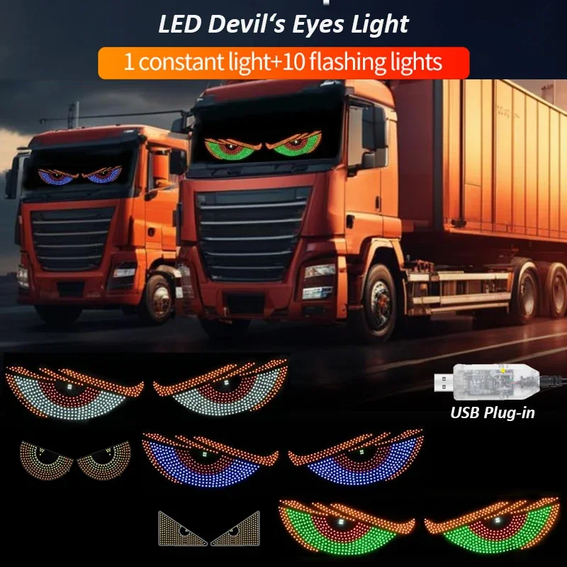 

Devil‘s Eyes LED Light Matrix Panel Light Signal Warning Strobe Lights USB Plug-in for Auto Windshield Accessories Decorations