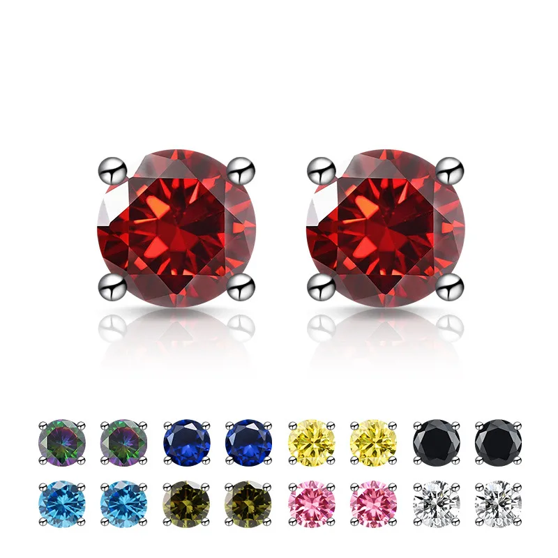 

925 Sterling Silver Stud Earrings 1 Carat Imitation Moissanite Four Claws Stud Earrings for Ladies Stylish Simple Jewelry Gift