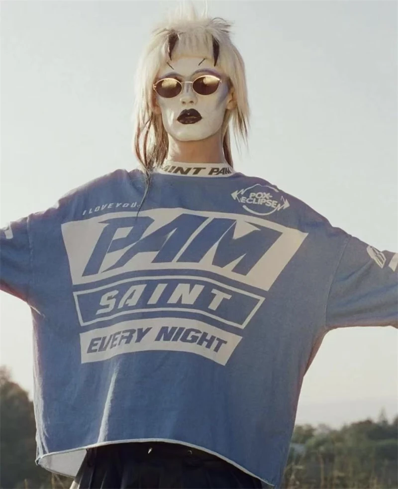 

Autumn Winter SAINT Vintage Trendy High Street Style Long Sleeved Racing Suit T-shirt Loose Casual Cotton Washed Tops Men