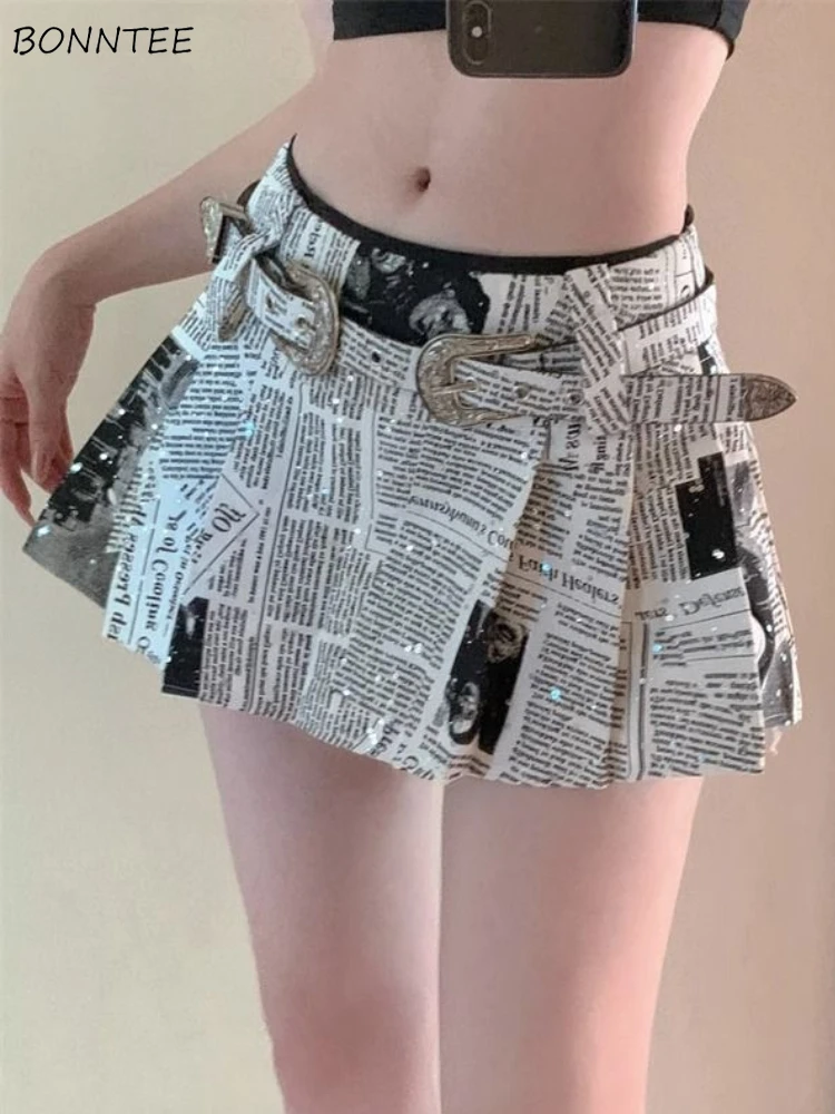

Retro Skirts Women Mini Printed Spring Low Waist A-line American Style All-match Slim Design Ins Ladies Streetwear Fashion Юбка