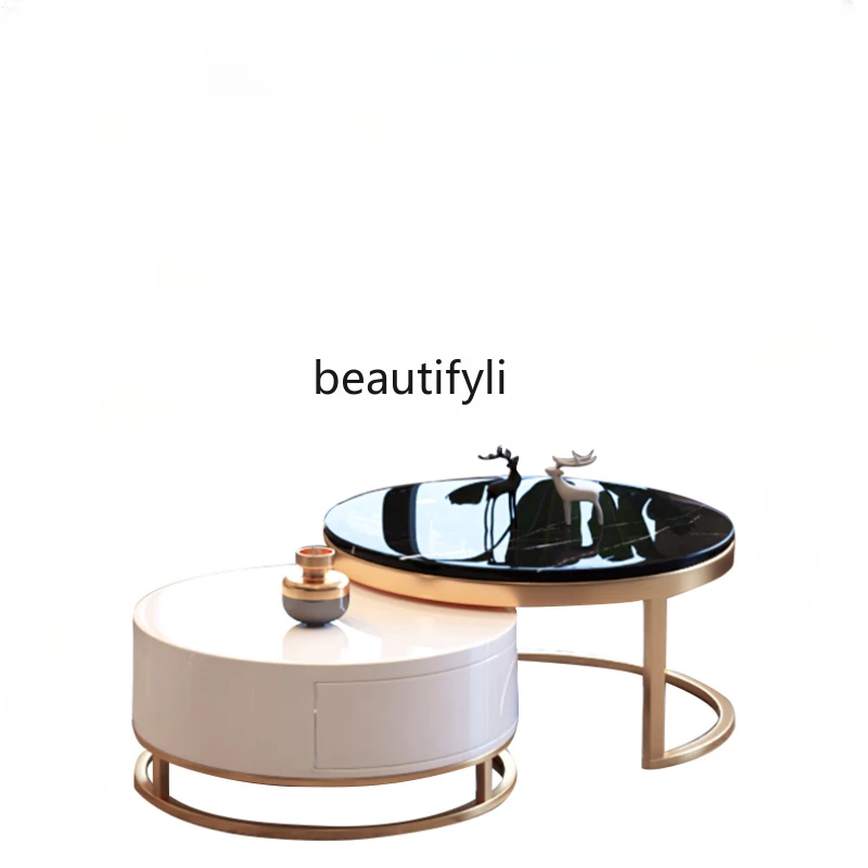 

Modern Simple and Light Luxury Size round Tea Table European Post-Modern Glass Stainless Steel Set Several Combinations