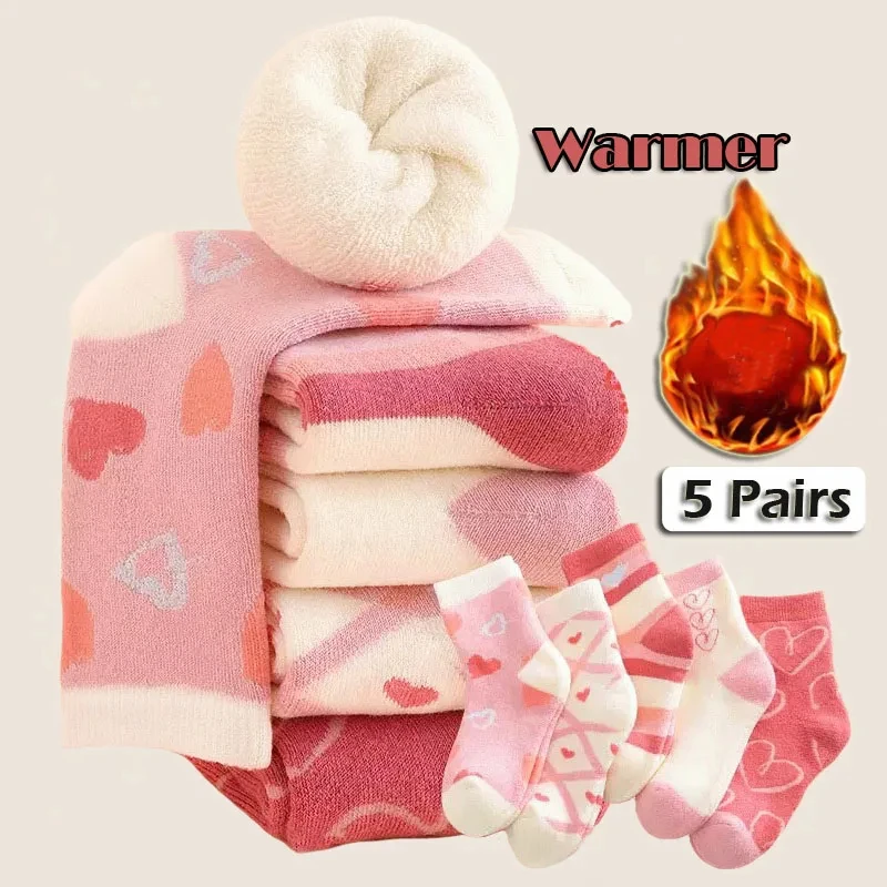 5 Paar Winter-Kinder socken, warme Babys ocken, Cartoon-Socken, dicke Socken für Kinder, Mädchen und Jungen