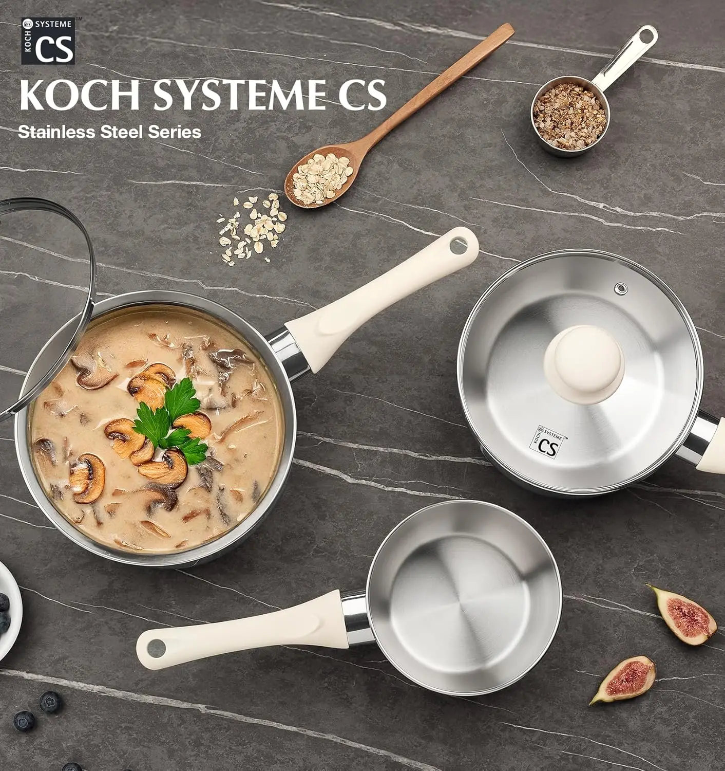 

KOCH SYSTEME CS 6 Piece Stainless Steel Saucepan Set, 1QT & 2QT & 3QT Pots and Pans with lids,Induction Ready,
