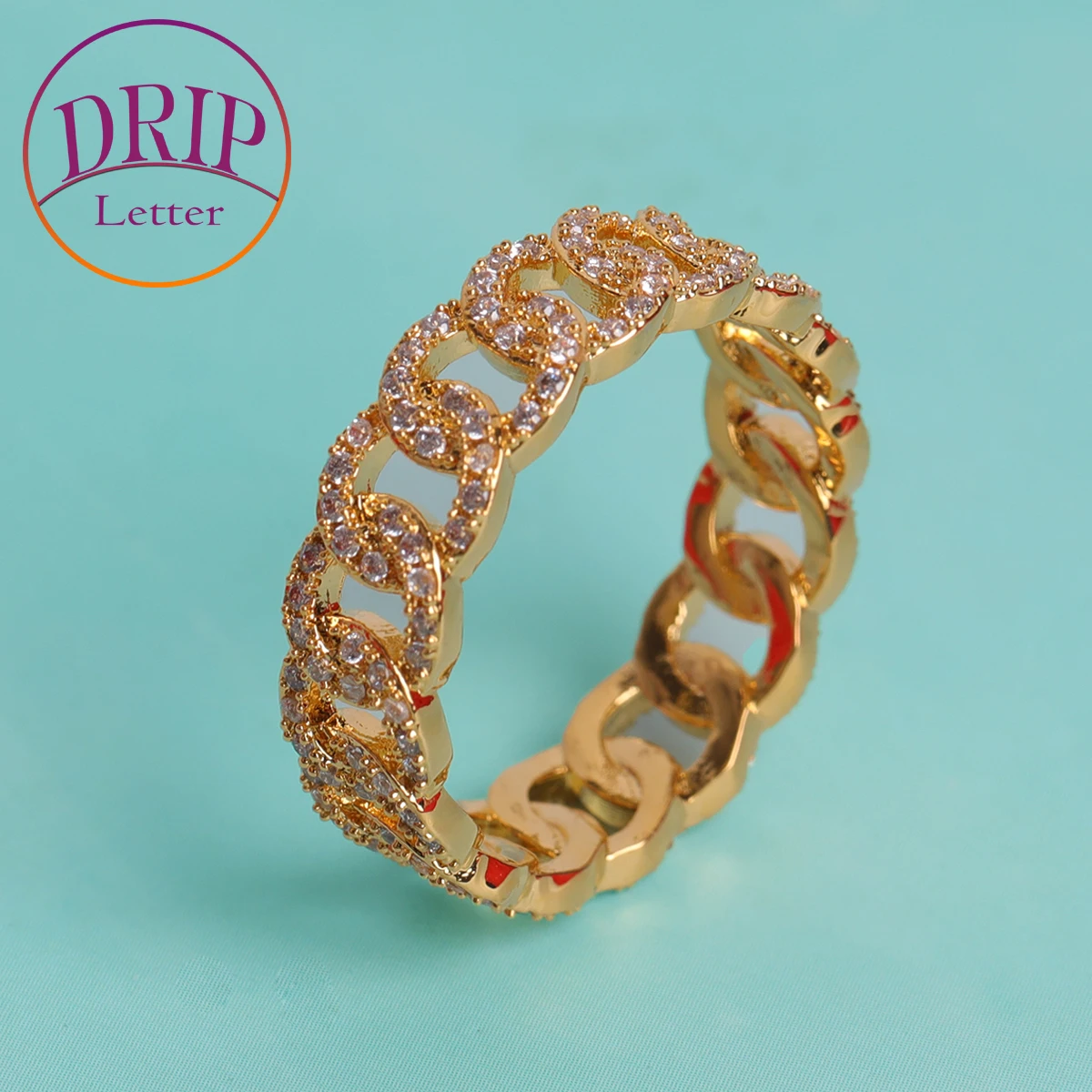 

Drip Letter Iced Out Rings for Men Real Gold Plated Hip Hop Jewelry 2022 Trend Drop Shipping Items