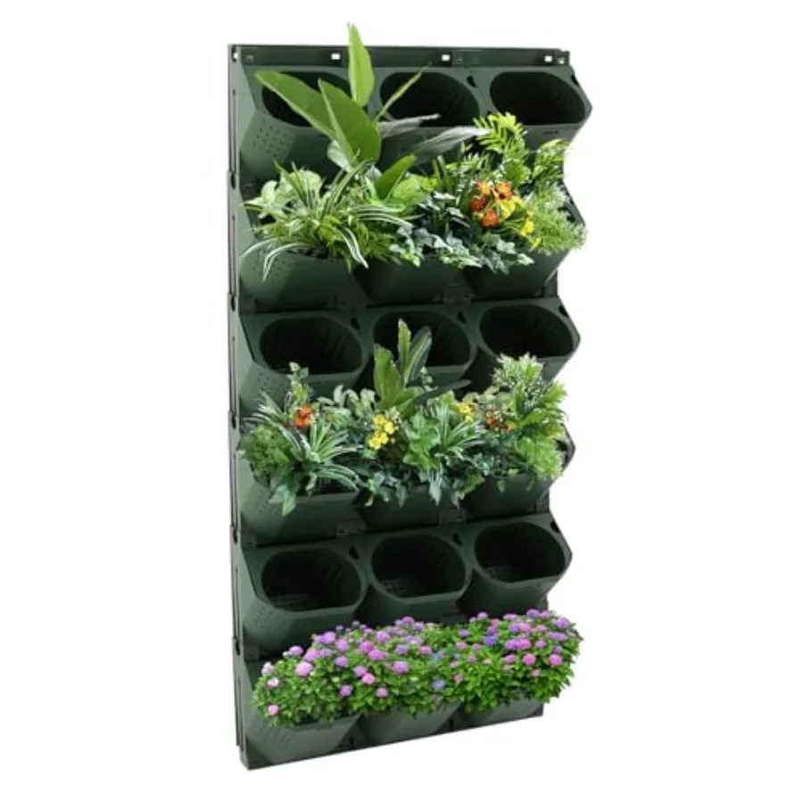 Wall-Mounted 36-Pot Vertical Garden Planter with 12PCS 3-Pot Plastic Planters for Terraces Balconies Patios Commercial Building