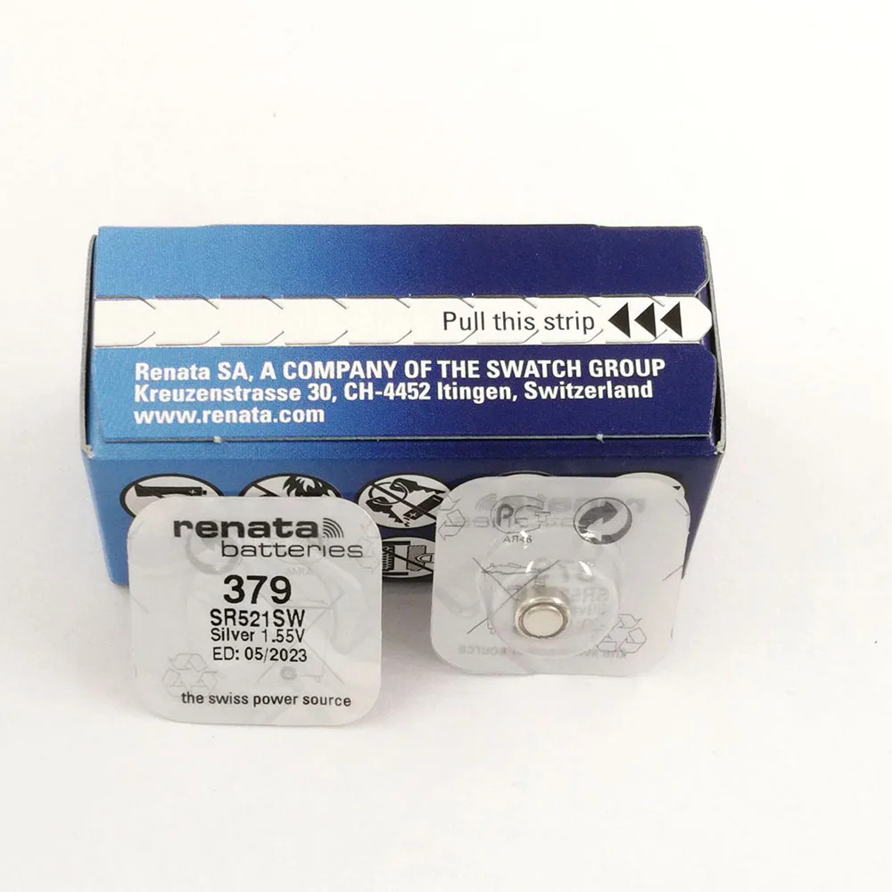 بطارية ساعة Xrenata 10 ، 379 SR521SW 521 ، 1.55V ، 100% ، ماركة أصلية ، renata 379 ، renata 521