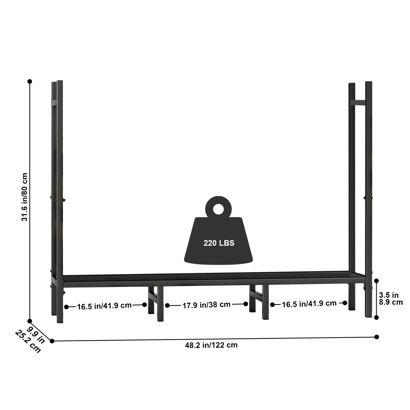 Support de bois de chauffage T1 pour cheminée, support d'empilage réglable, support de bûches de feu RapDuty, stockage de bois, extérieur et intérieur, 4 pieds