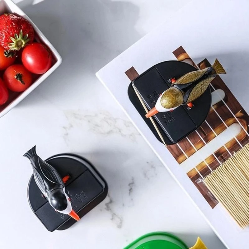 R1WA Automatic Toothpick Dispenser Push-Type Bird Toothpick Holder Funny Portable Resin Toothpick Holder for Table