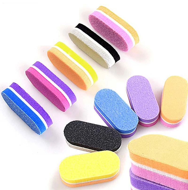 20/50/100Pcs Color Mini Nail Sponge Files Buffer Block 4 Color 100/180 Grits Double Sided Gel Polishing Foam Manicure Nail Files