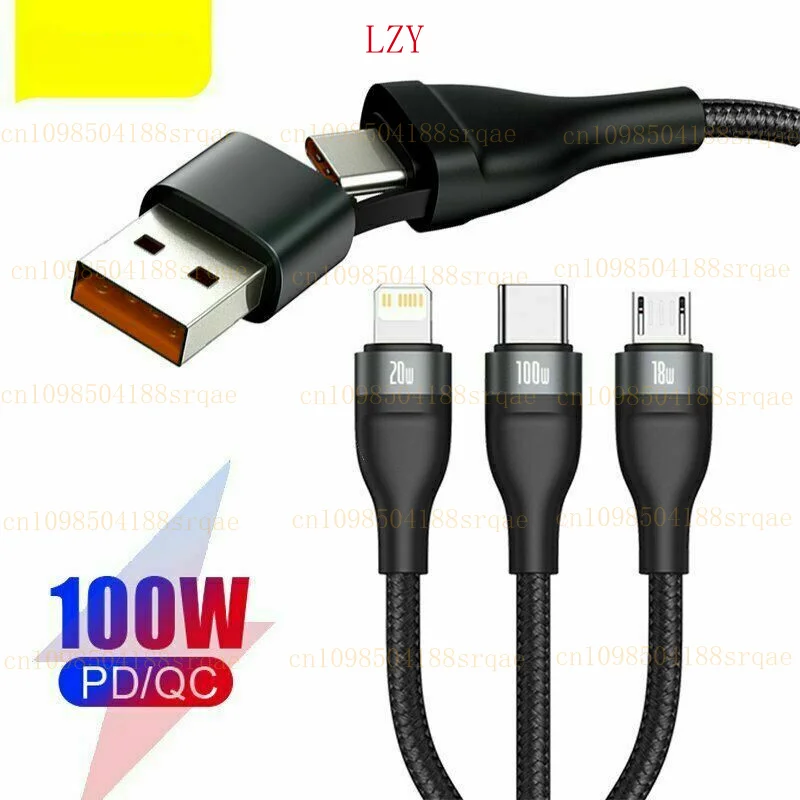 für Baseus 100W 3 in 1 USB C Schnellladekabel für iPhone 15 für Huawei für Xiaomi für Samsung