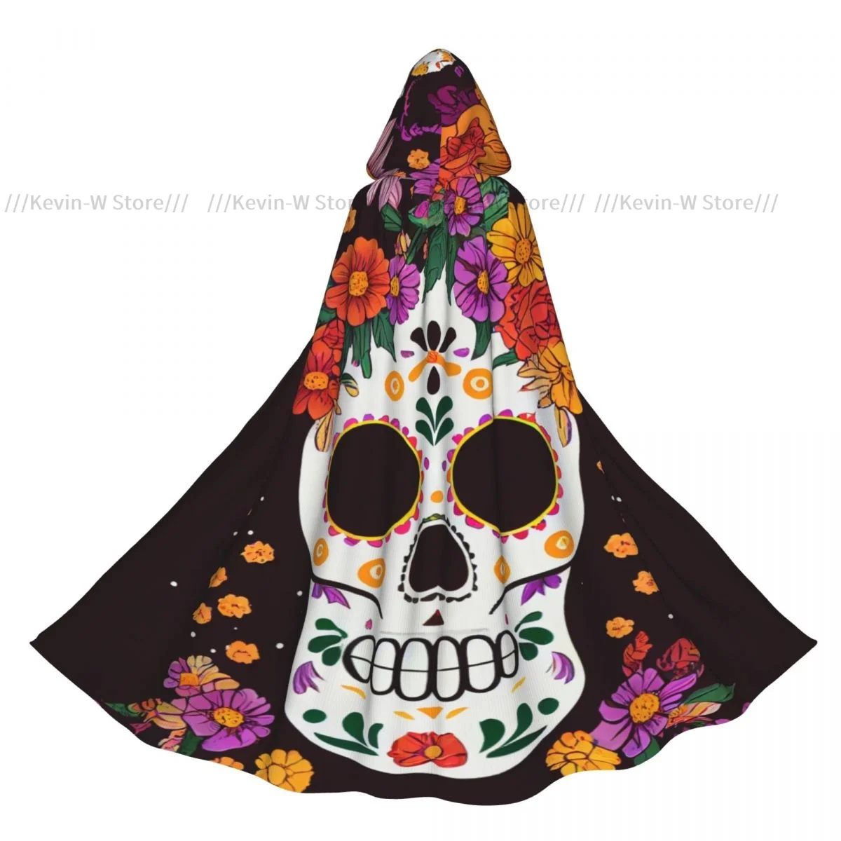 Day Of The Dead In Mexican Hooded Cloak Polyester Unisex Witch Cape Costume Accessory