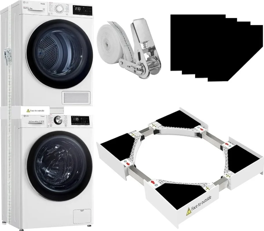 Universal Adjustable 46-72cm Stacking Kit for Washer and Dryer w/ Ratchet Strap Pull Out Drying Rack
