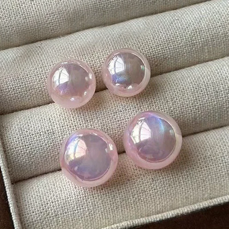 Exquisite Pink Color Simulated Pearls Stud Earrings For Women Trendy Elegant Wedding Party Ear Accessories Geometry Jewelry