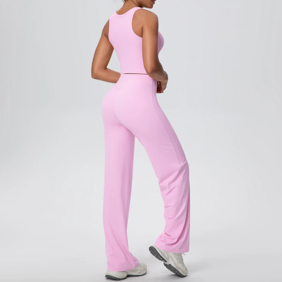 

2PCS Quick Drying Women Gym Sports Yoga Set Outdoor Running Breathable Gym Top Yoga Sport Top Vest Loose Wide Leg Pants Yoga Set