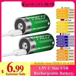 PALO 1.5V 6000mWh Rechargeable Battery C size USB Rechargeable lithium battery LR14 Batteries charged by Type C USB cable