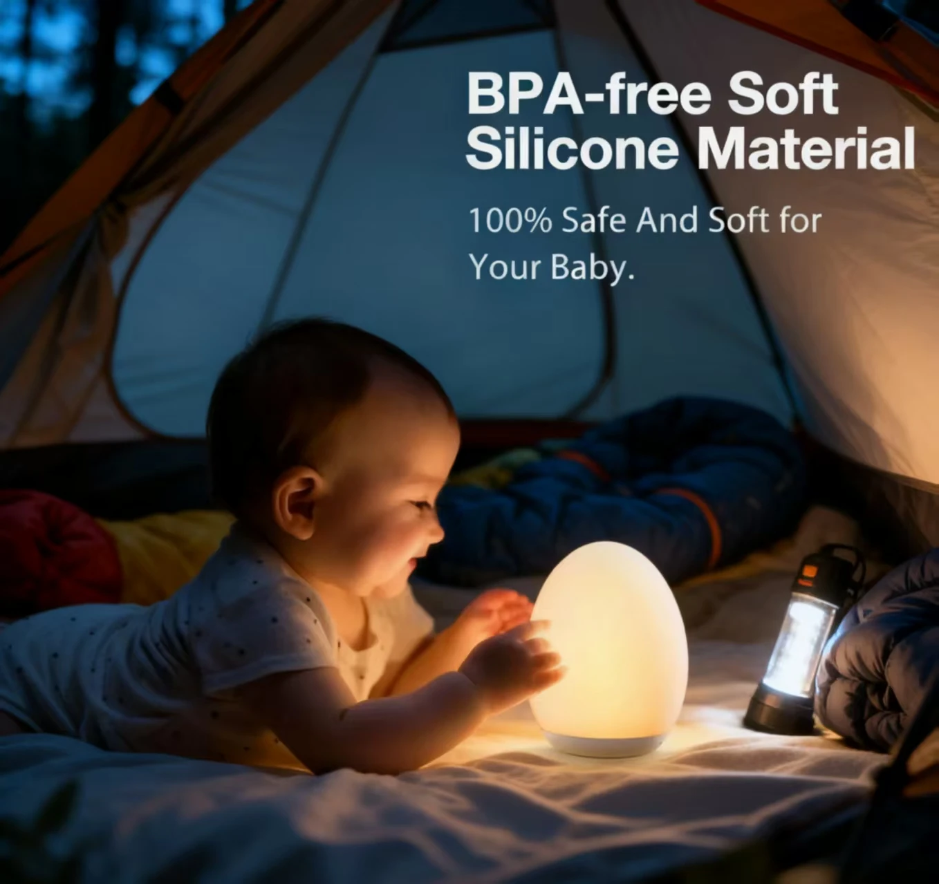 “Egg-Shaped Silicone Night Light, Touch-Dimmable 7-Color RGB Lamp with Memory Function, BPA-Free Nursery Light for Baby’s