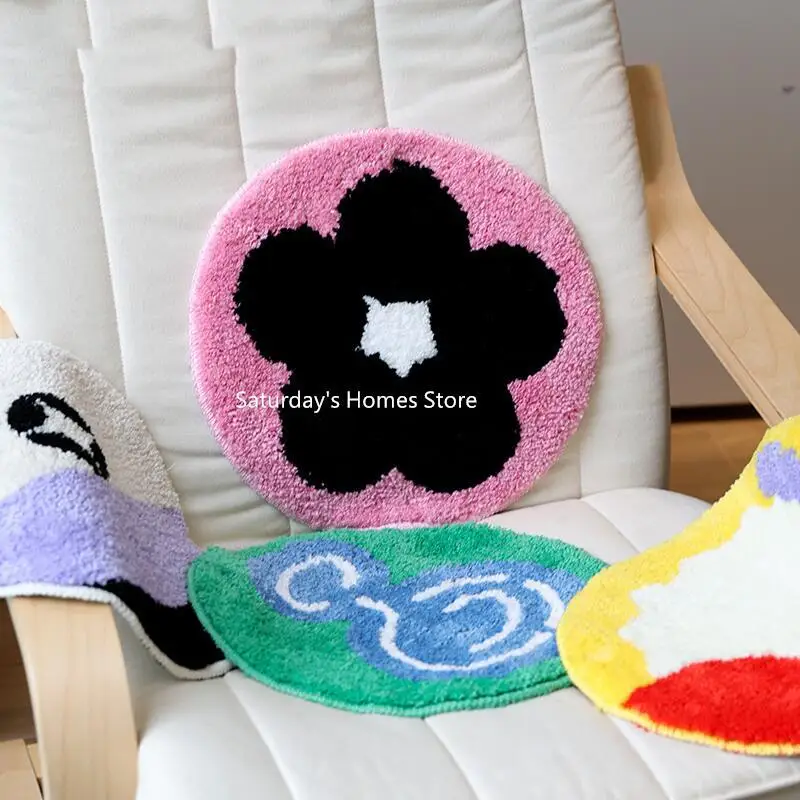 Flower  Geometry Tufted Seat Cushion Soft Loop Fleece Breathable Round Square Chair Mat Cushion Office Sedentary Anti-slip Mats image 2