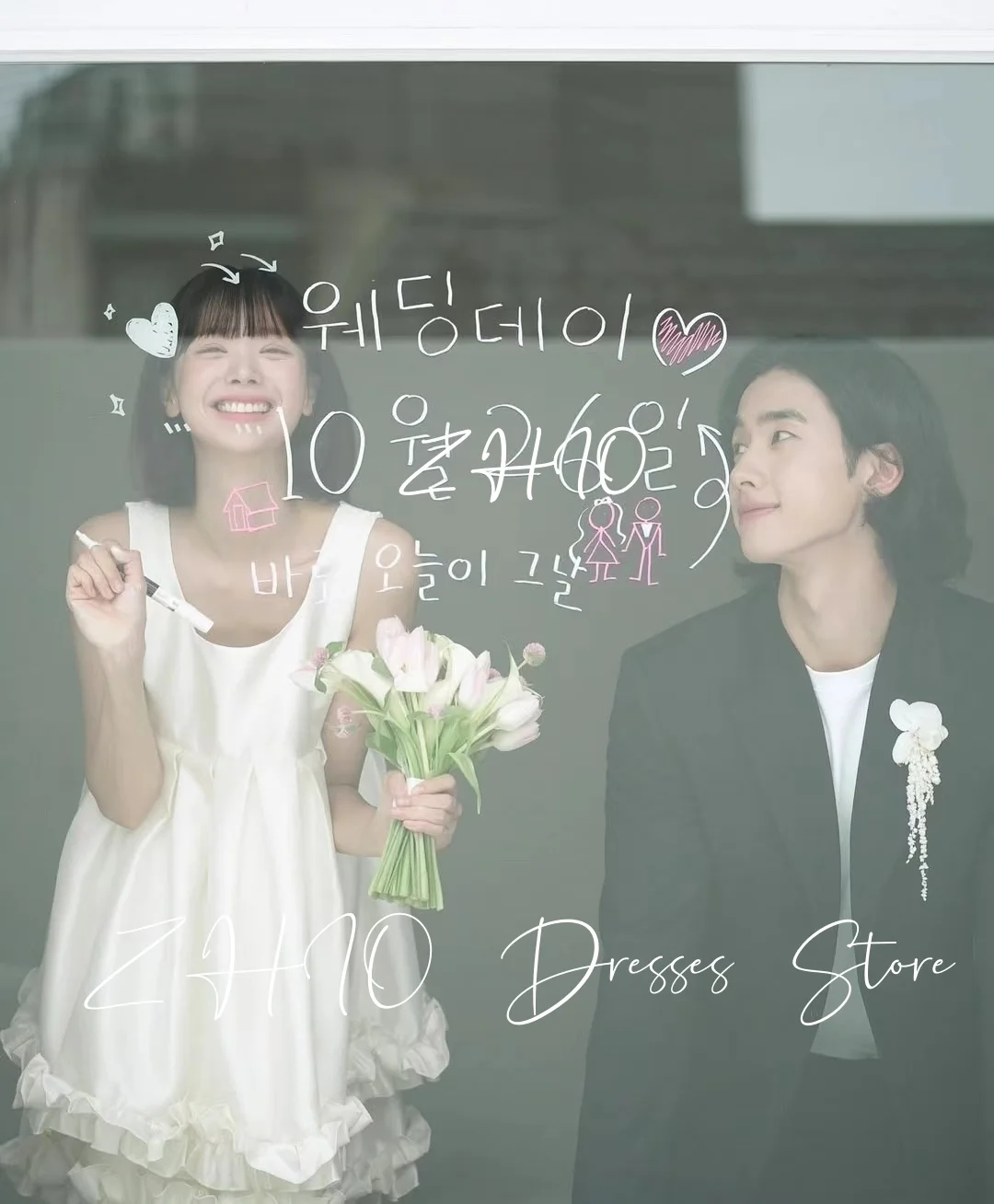 ZHIO シンプルなシャーリングショートウェディングパーティードレスアイボリーサテンスパゲッティストラップミニ韓国写真撮影ブライダルレセプションドレスカスタマイズ