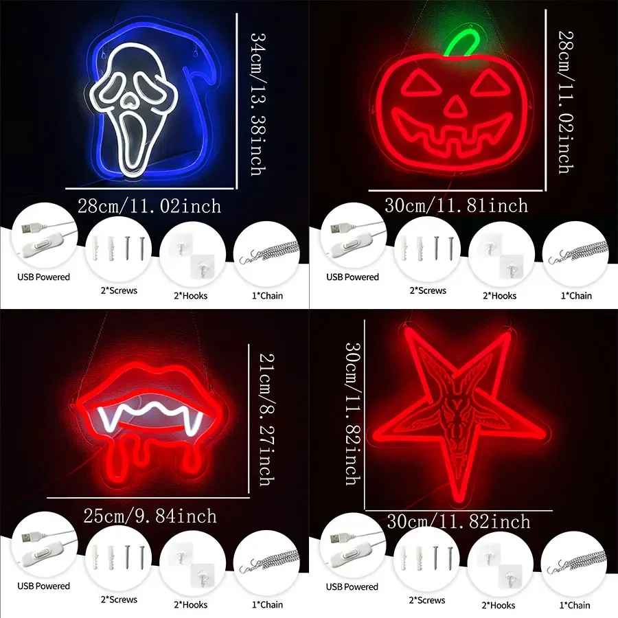 Halloween Ghost Pumpkin Neon Sign,Ghost Face Neon Light Spooky Skull LED Sign for Bedroom Game Room Mancave Bar  Party Decor