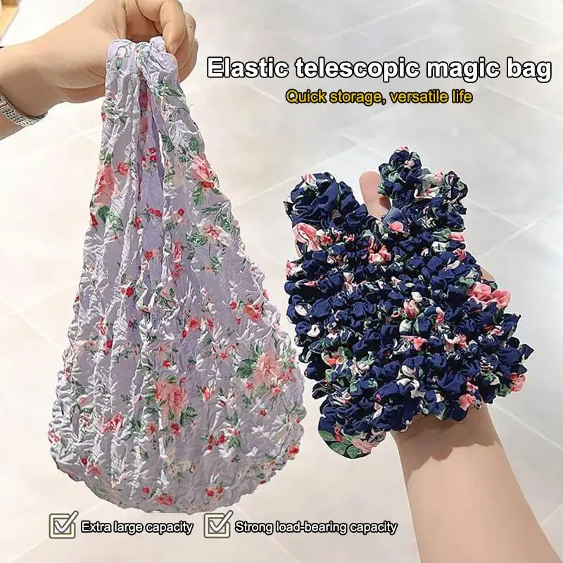 Large Capacity Bubble Elastic Portable Handbag Storage Bag Flower Expansion Fold Pleated Flexible Stretch Mini Shopping Bag