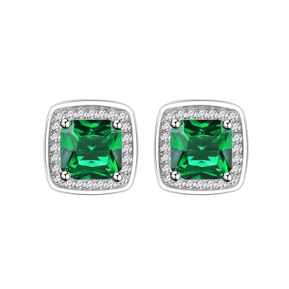 Zhenchengda S925 Pure Silver Artificial Gem Earrings Women's Synthetic Grandmother Earrings Green