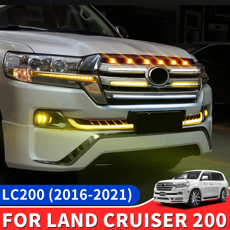 Dedicated to Toyota Land Cruiser 200 Front Face Middle Mesh LED Light Decoration Streamer Turn Signal Fog Light Modification