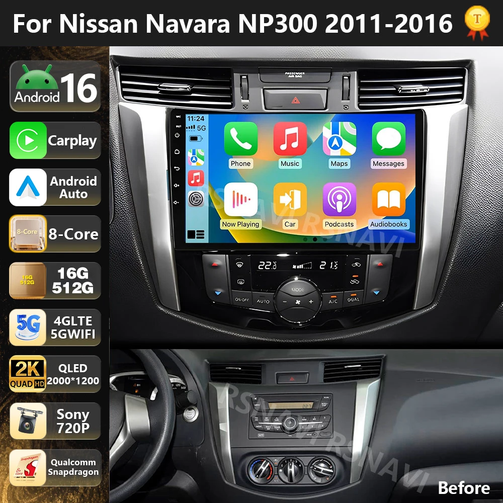 Radio Multimedia para Auto con Qualcomm Android 16 para Nissan NAVARA Frontier NP300 2011-2018, Auto Carplay, Estéreo, wifi+4G, BT, dsp