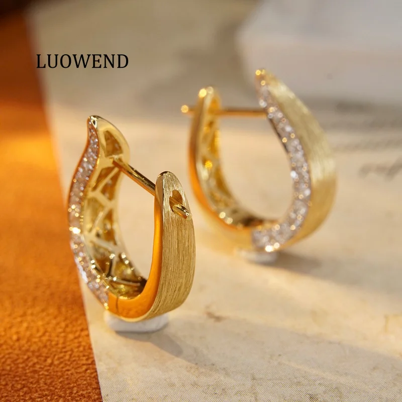 

Серьги LUOWEND из 100% 18-каратного желтого золота, модные серьги-кольца с дизайном в виде вытянутой проволоки в стиле INS, с натуральными бриллиантами, для женщин, на свадьбу