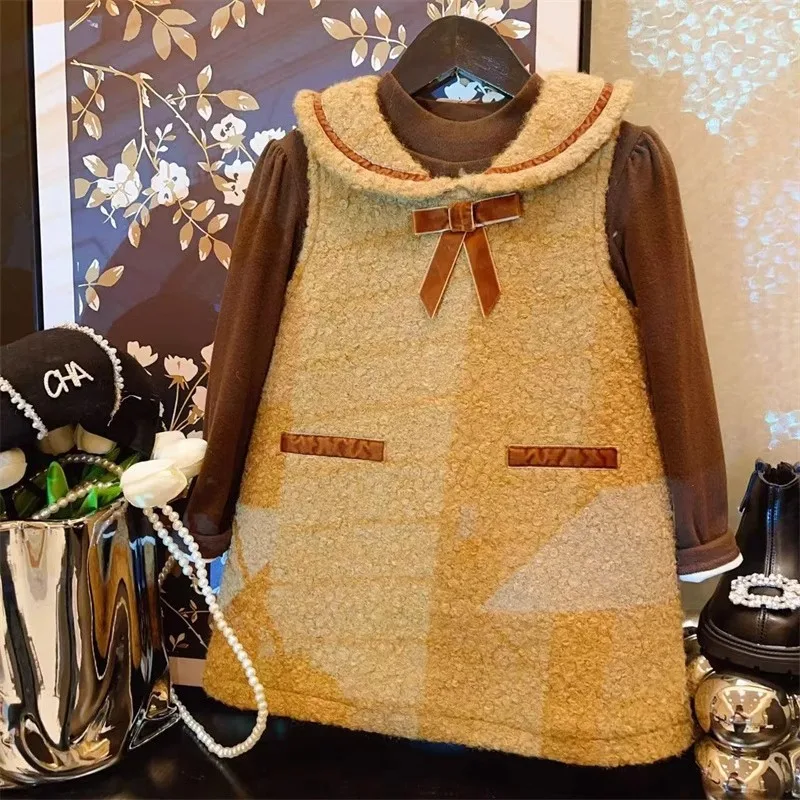 

TOY-Girls' Elegant Sleeveless Dress Winter New Fashionable Temperament Vest Dress Trendy
