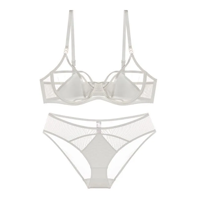 BANERDANNI Sexy Lolita Lingerie Set Transparent Mesh Lace Bra & Panty Unpadded Soft Wire Delicate Intimates 32-38 S-XL Push UP