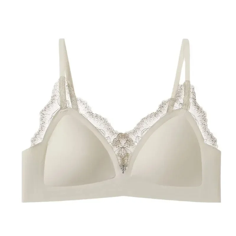 

KUCLUT French Style Lace Jelly Soft Support Smooth Seamless Comfortable Triangle Cup Bra No Steel Ring Micro Gathered Underwear
