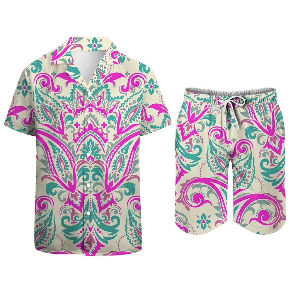 

Hawaiian Shirt Set Men's 3D Printed Retro Pattern New Summer Casual Paisley Style Oversized Lapel Shirt And Shorts 2-piece Set