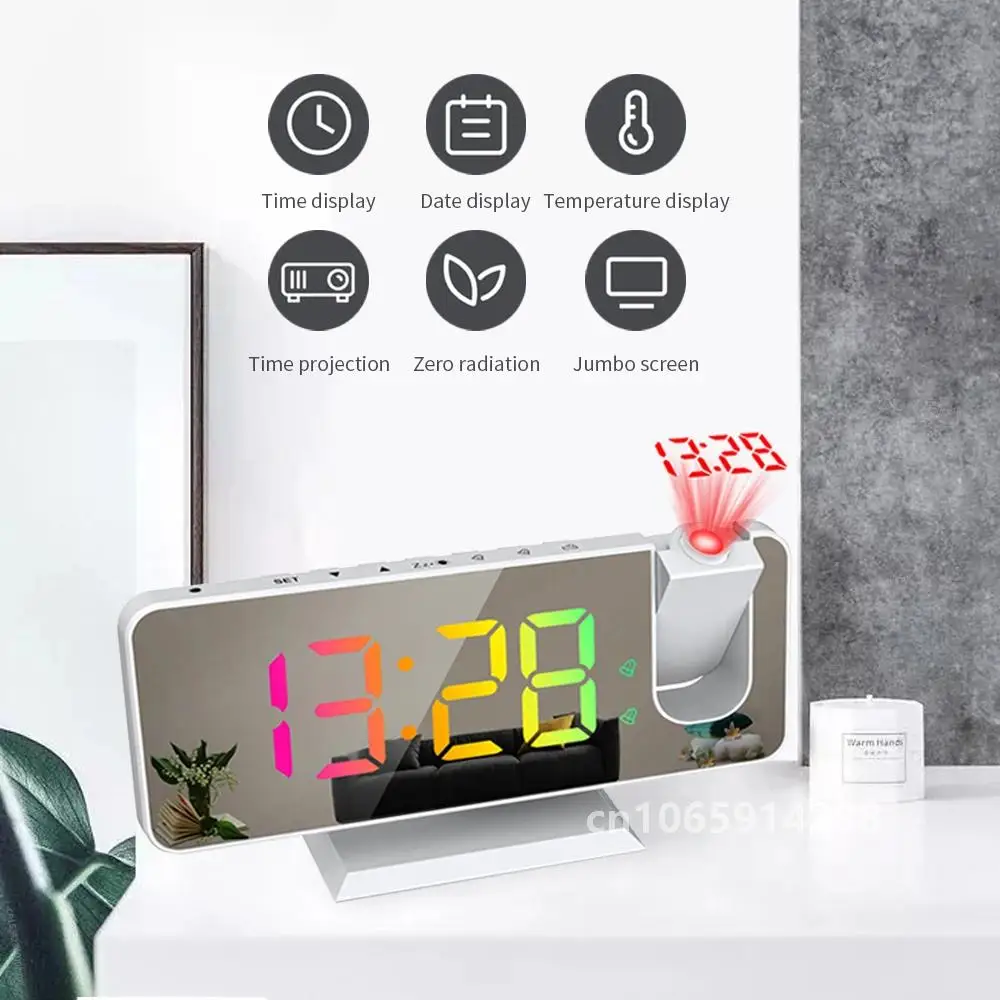 LED Digital Smart Alarm Clock Watch Table Electronic Desktop Clocks USB Wake Up Clock with 180° Time Projection Snooze