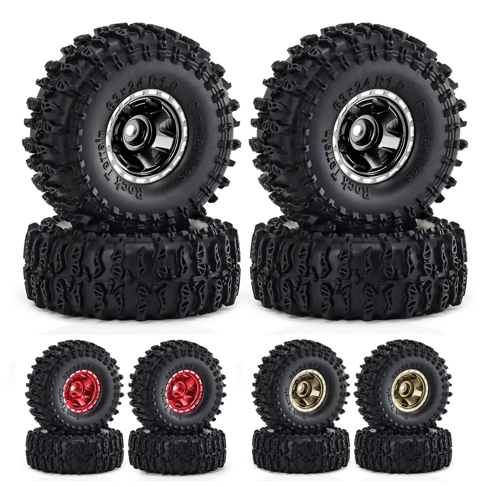 Juego de neumáticos de rueda Beadlock de Metal, 4 Uds., 63mm, 1,0 ", para coche trepador de control remoto TRX4M SCX24 AX24 FCX24, accesorios de piezas de mejora, 1/18 1/24