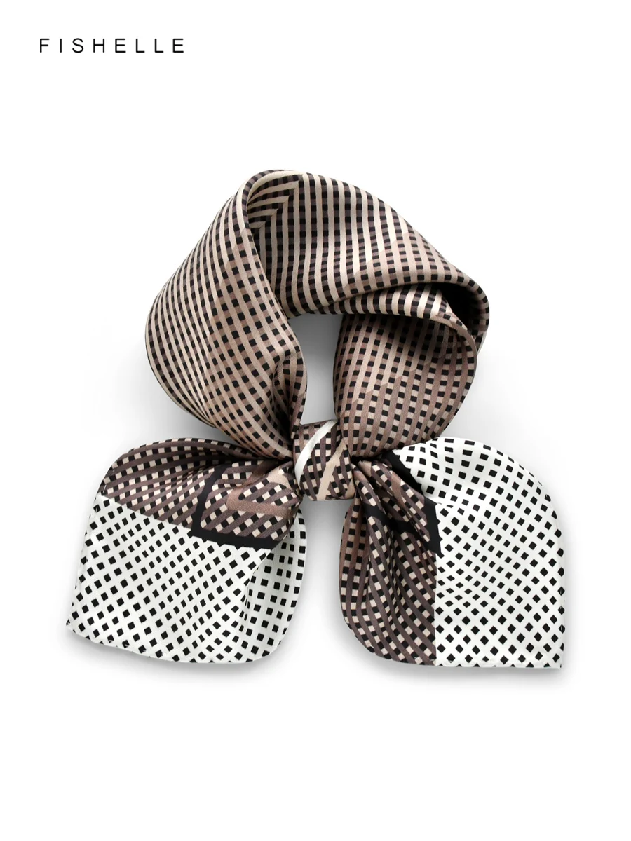 

Brown Grid Lady's Scarf 100% Natural Silk Scarf Twill Wrap Shawl Handkerchief Neckerchief Spring Autumn Pocket Square