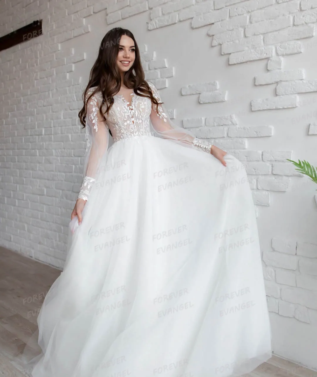Simple Appliques A Line Wedding Dresses Sexy Woman Bride Gowns Lace Long Sleeve V Neck Tulle 2026 Vestidos De Noche Customized