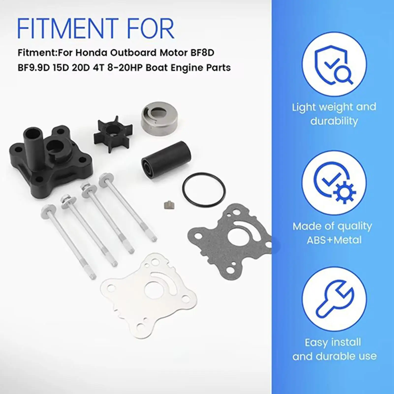 

For 06193-ZW9-A32 Honda Outboard Motors BF8D BF9.9D 15D 20D 4T 8-20HP Water Pump Repair Kit Sturdy Quick Tool Impeller Repair