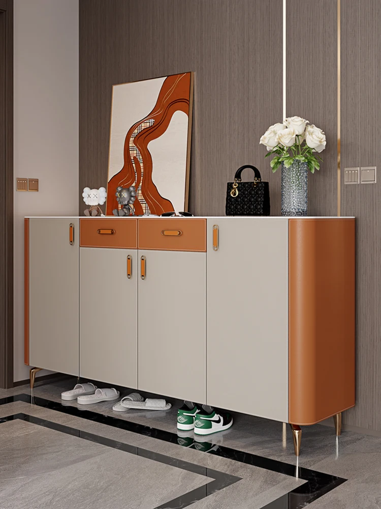 

Light luxury saddle leather shoe cabinet, modern household wall-to-wall entrance hall, partition cabinet, large-capacity entranc