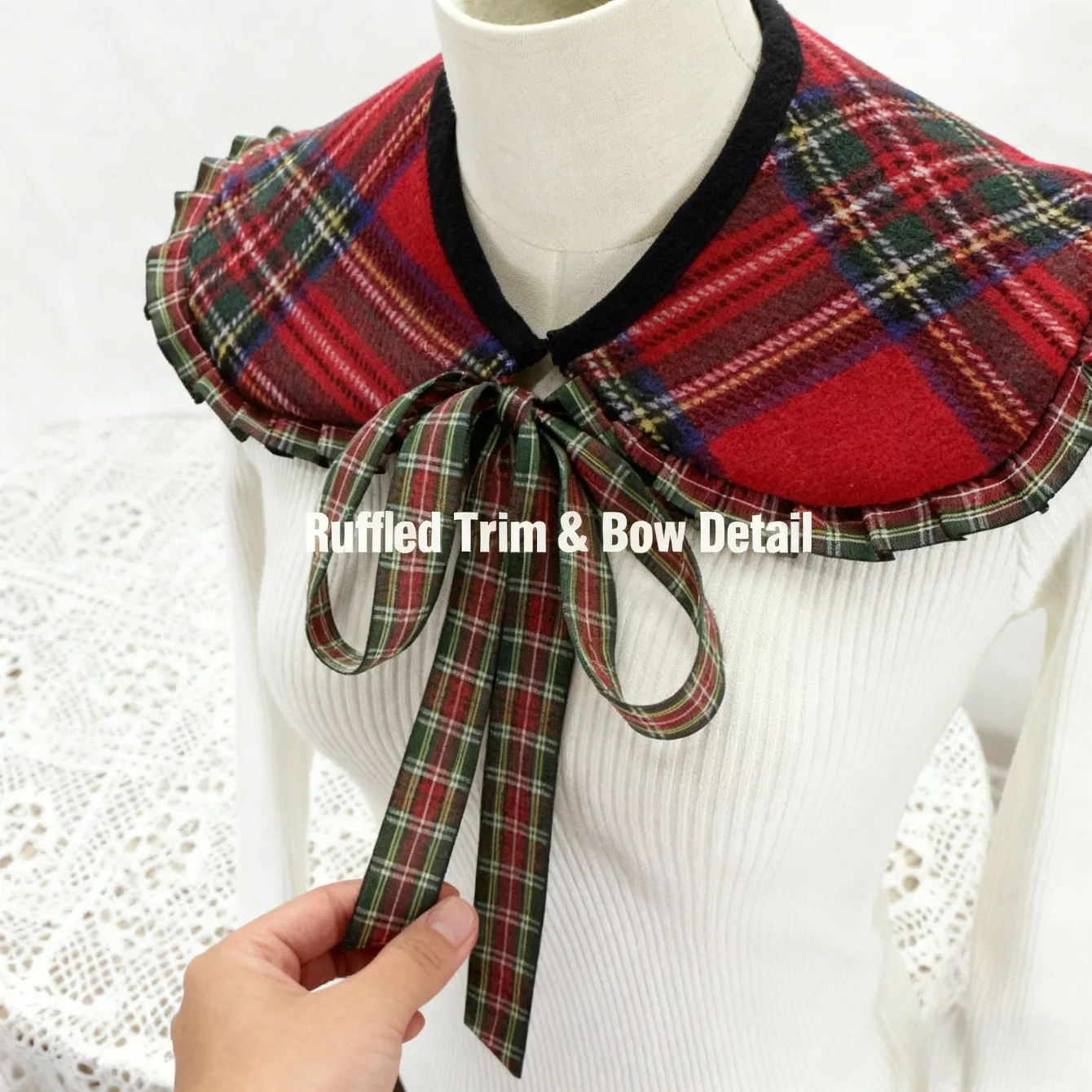 

Рождественский стиль, шотландский клетчатый искусственный воротник, шерстяной шаль, воротник, свитер, декоративный воротник, праздничный универсальный аксессуар