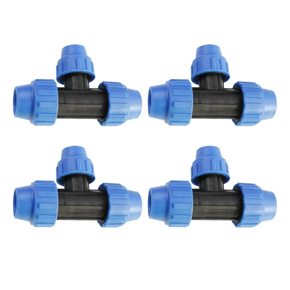 Raccordi per tubi dell'acqua a T riducenti in PE da 4 pezzi per sistema di irrigazione Giunto in plastica per giardinaggio ed uso agricolo