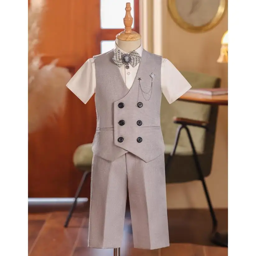 5PCS Children's Formal Prom Suits Wedding Birthday Party Stage Host's Runway Performance Boys Blazer Sets A4020