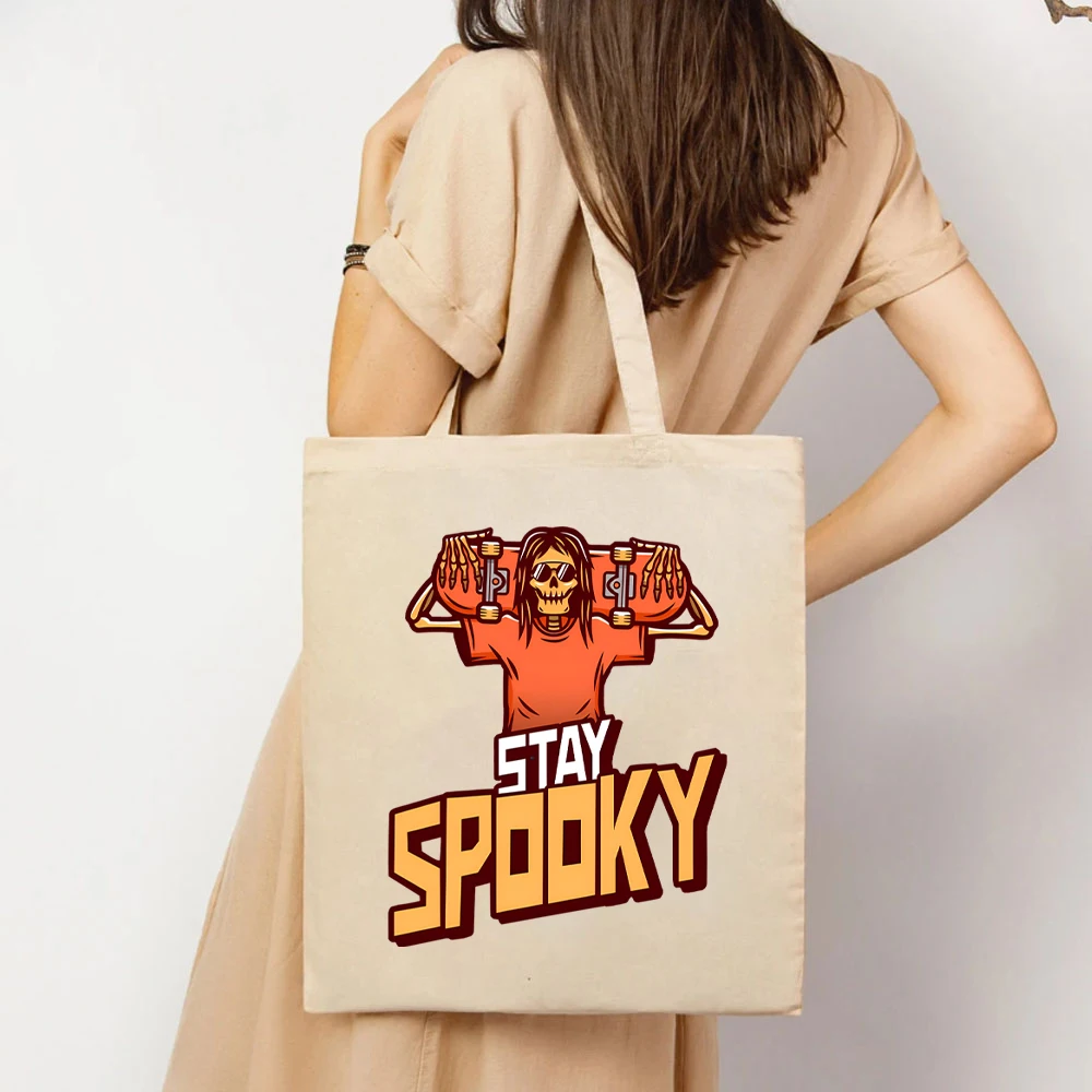 Stay Spooky Skater Tote Bag Skater Halloween Women's Handbag Skateboard Bags Spooky Season Gift Tote Bags Fun Halloween HandBags