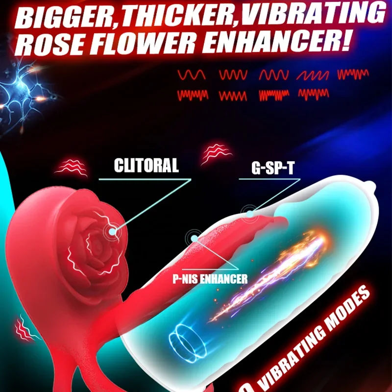 Rose Penis Cock Ring Vibrator Powerful Penis Sleeve Sucking Stimulator G-spot Female Nipple Clitoral Massager Sex Toy for Couple