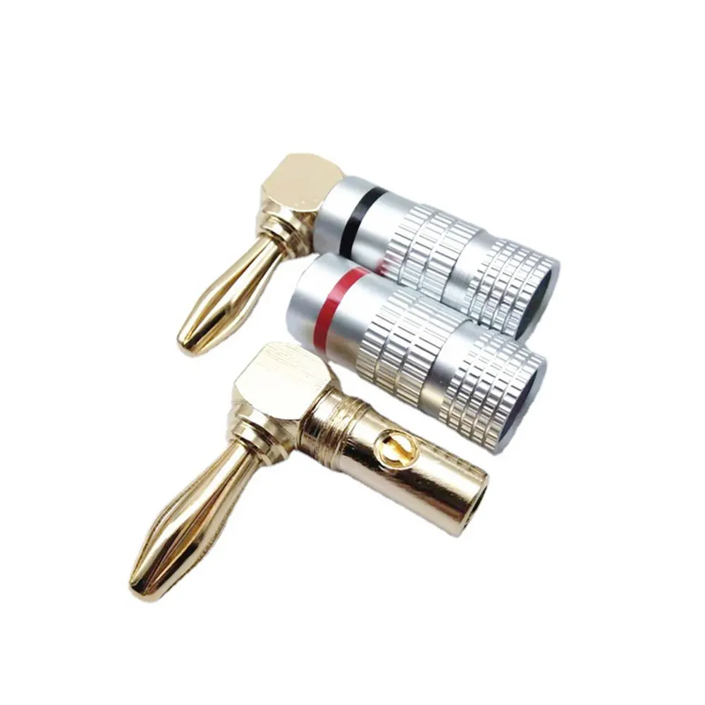 24K Gold Plated 90 Degree Banana Plugs Hifi Dual Screw Locking Right Angle Banana/Speaker Connectors