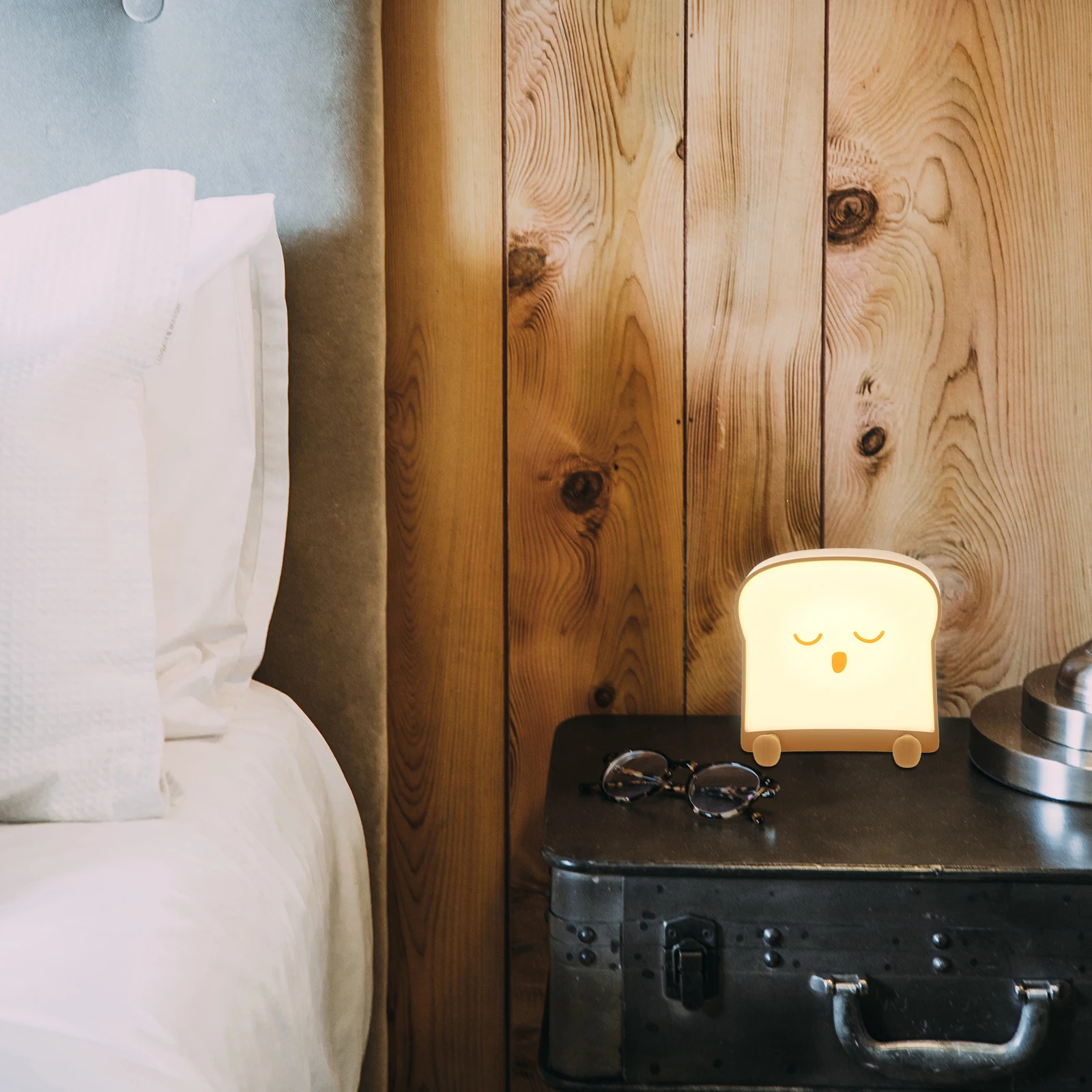 

Toast Shaped Night Light USB Charging Cartoon Lamp LED Beside Bedroom Kids Lights Dual Sided Glow Table Decor Gift